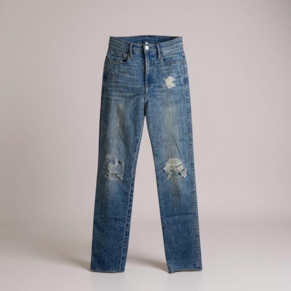 Frame Mid Rise Distressed Straight Leg Jeans
